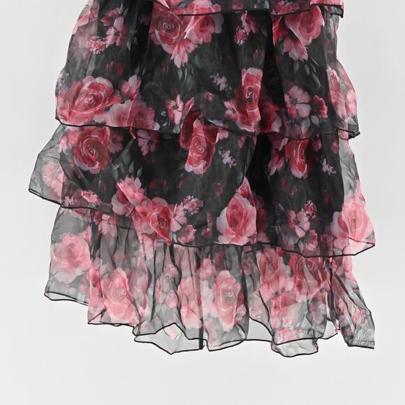 RIHOAS Dress Size S VNeck Floral Print Tiered Layered Halter Midi Black Pink NEW - Picture 4 of 12